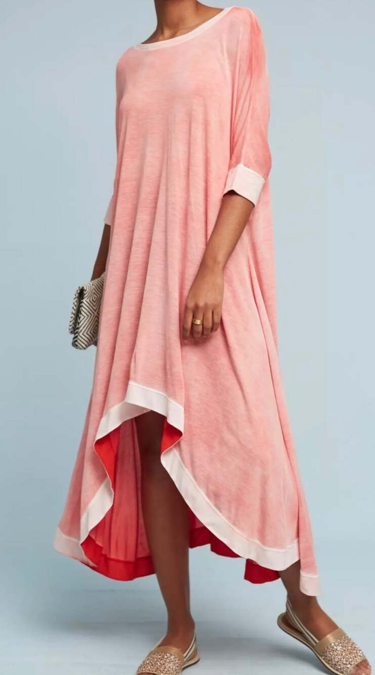 Anthropologie Lilka Feteworthy Knit Dress XS Small Pink Boho Oversized Caftan